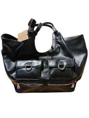 Steve Madden Oversized Black Faux Leather Cargo Tote Bag MSRP $118 NWT